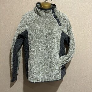 HEM & THREAD Two Tone Faux Fur Asymmetrical Snap Pullover, Size S, NWT